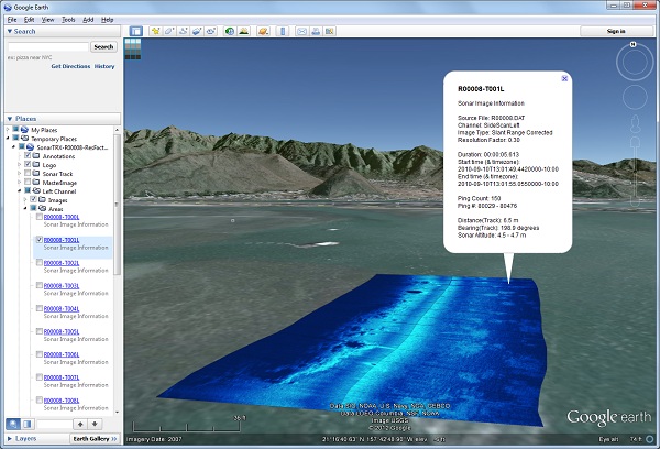 Google Earth View of SonarTRX images